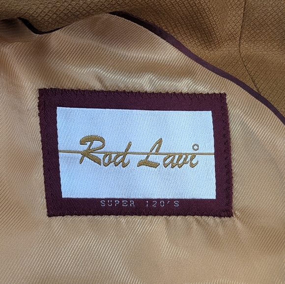 Vintage Wool Golden Mustard Blazer Silk Pocket Square By Rod Lavi. 70s 48L - Picture 2 of 13